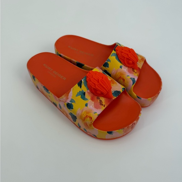 Kurt Geiger London Eagle Chunky Floral Platform Slide Orange Summer Sandals - Picture 17 of 17